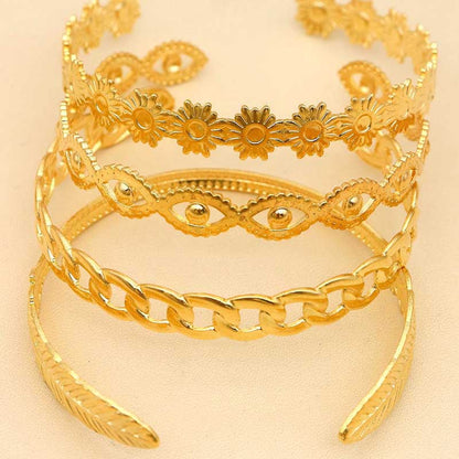 Women's Flower Chain Leaf Eye Bracelet Set