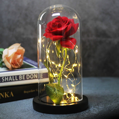 Enchanted Forever Rose Flower in Glass LED Light Christmas Decoration