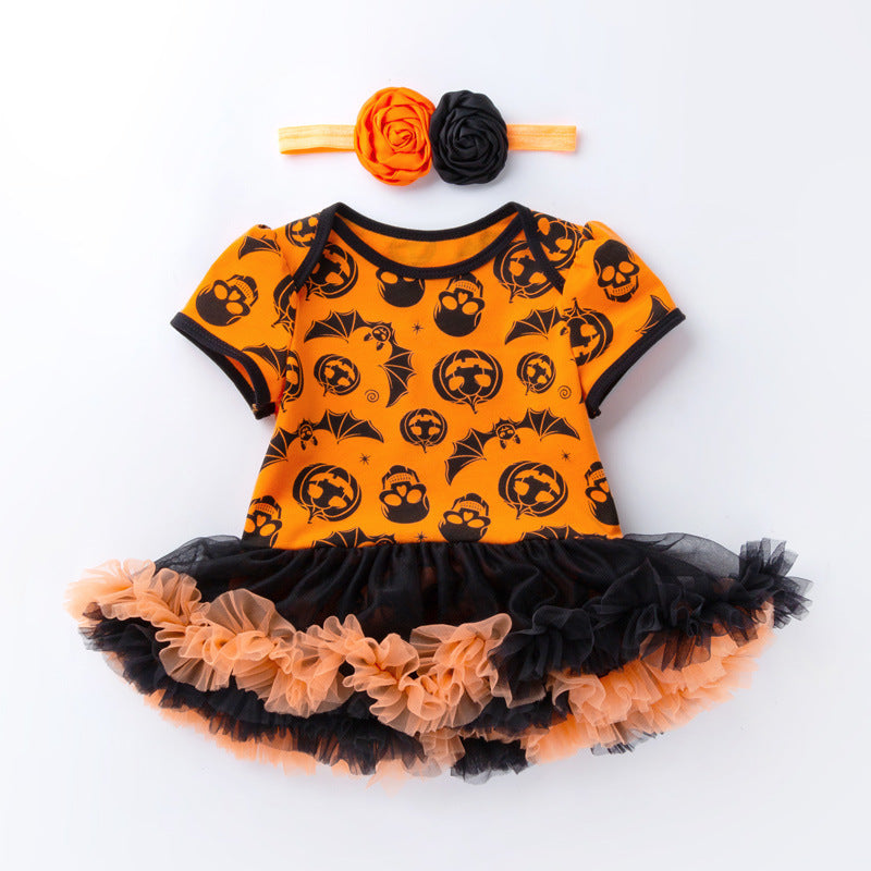 Halloween Pumpkin Short Sleeve Romper