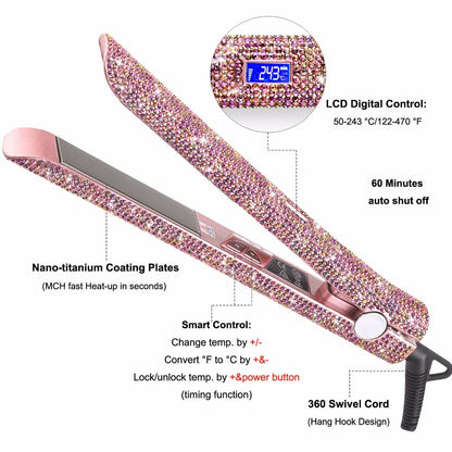 Professional Glitter Hair Flat Iron Titanium Plate Diamond Hair Straightener