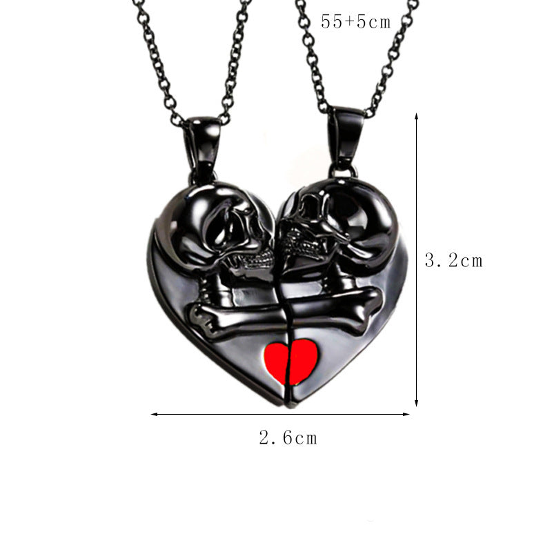 Punk Retro Skull Pendant Halloween Necklace Heart-shaped