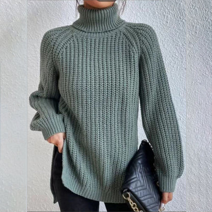 Turtleneck Pullover Sweater With Split Design Fashion