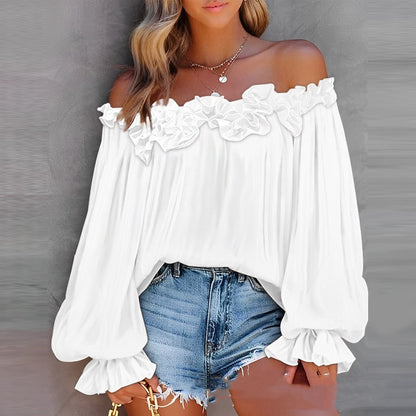 Casual Blouses Shoulder Off-Shoulder Long Sleeve Top