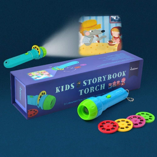 Cartoon Storybook Cards LED Projection Flashlight Interactive Toy Kids Gift