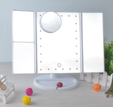 Three-sided Foldable Magnifying Desktop Makeup Mirror With Lamp