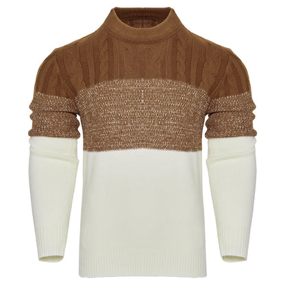 Men's Casual Color Block Long Sleeve Cable Knit Pullover Sweater