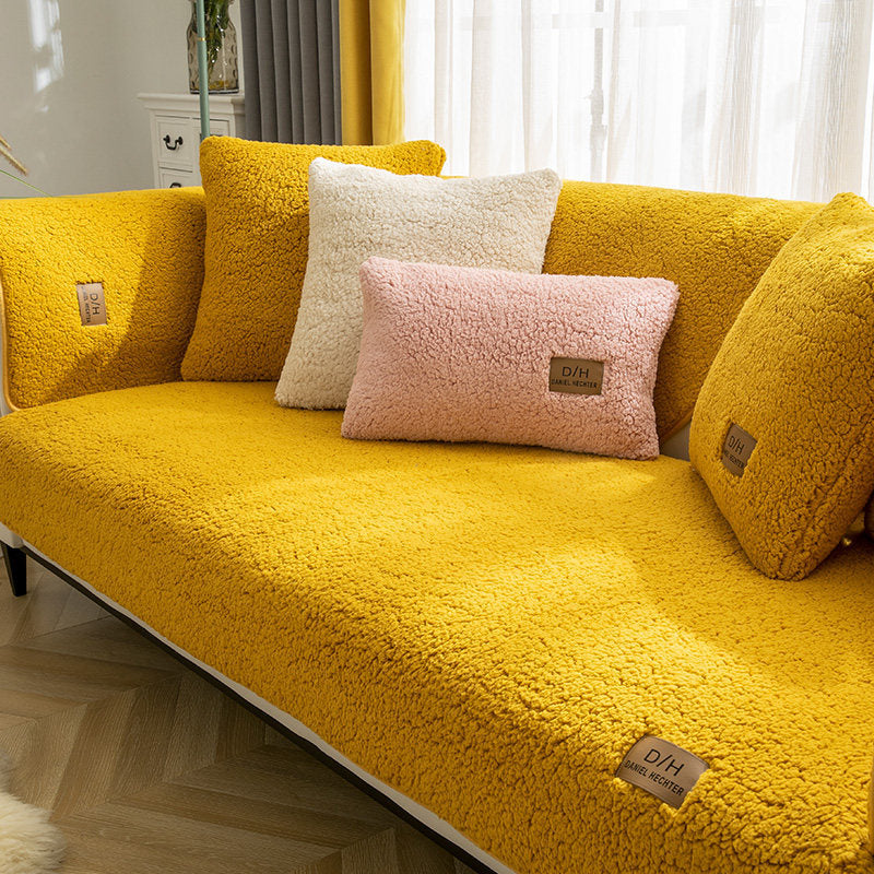 Modern Solid Color Winter Lamb Wool Sofa Towel Thicken Plush Soft