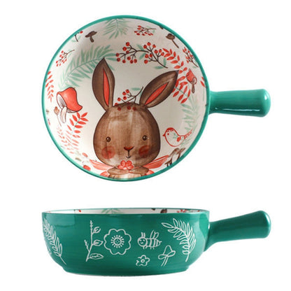 Cartoon Salad Ceramic Handle Noodle Bowl