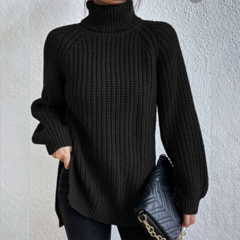 Turtleneck Pullover Sweater With Split Design Fashion
