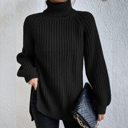Turtleneck Pullover Sweater With Split Design Fashion