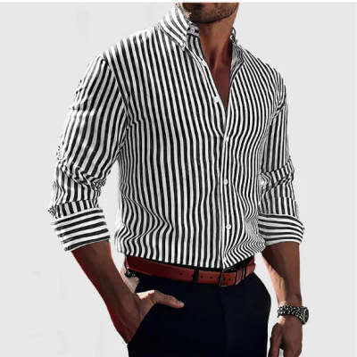 Ins Stripe Printed Long Sleeve Shirt Men Fashion