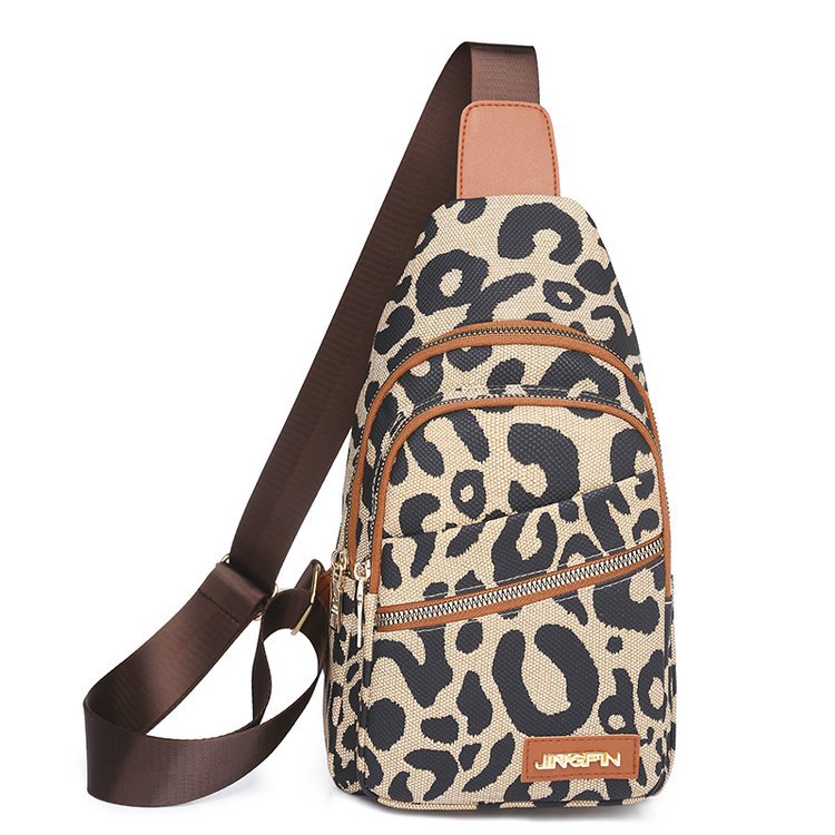 Leopard Print Sling Chest Bag With Headphone Jack Crossbody Backpack