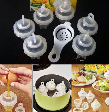 Hot 1 Set 7 Piece Hard Boil Egg Cooker 6 Eggies Without Shells