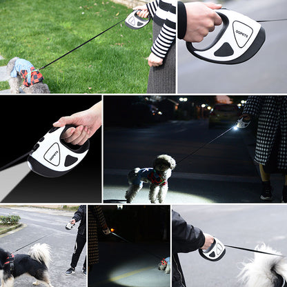 Pet Dog Automatic Retractable Fiber Leash Night Safety LED Shining