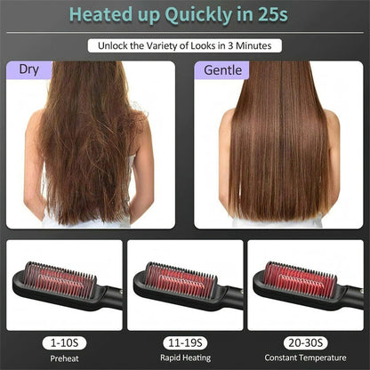 New 2 In 1 Hair Straightener Hot Comb Negative Ion Curling