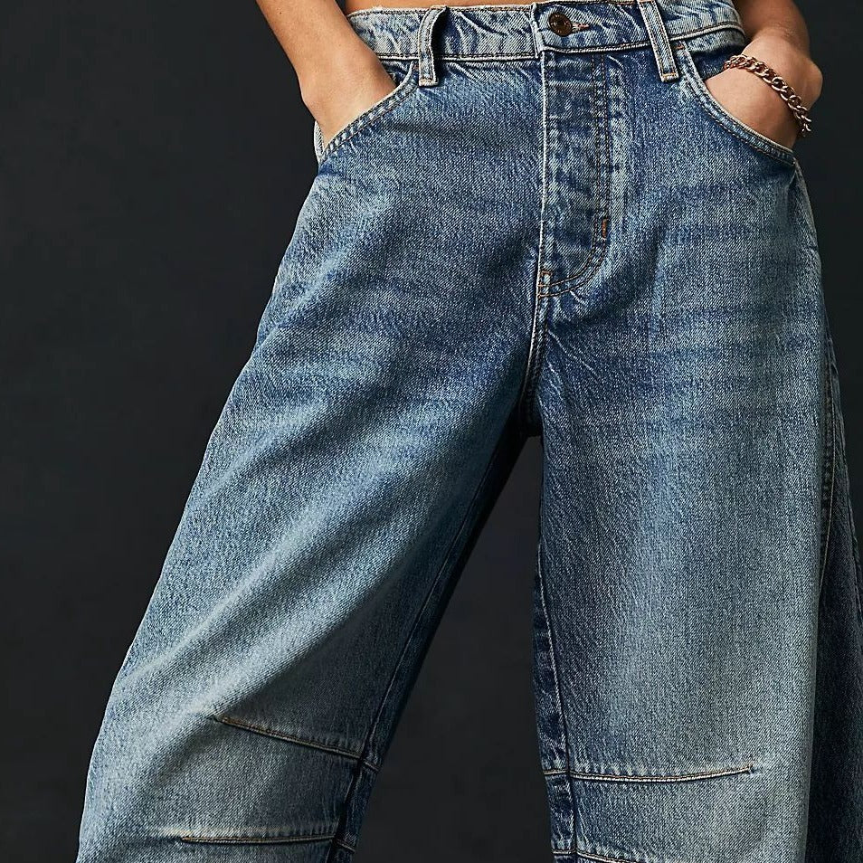High Stretch Mid-Rise Barrel Jeans Fashion Wide Leg