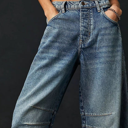 High Stretch Mid-Rise Barrel Jeans Fashion Wide Leg