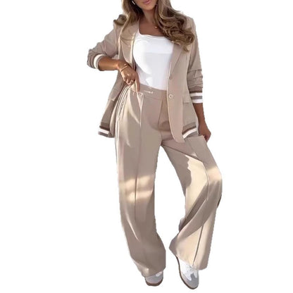 2 Pcs Set Women Suit Coat Pants Suit Lapel Long Sleeves