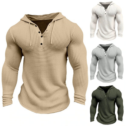 Men's Pullover Casual Long Sleeve T-shirt Waffler Sweat-shirt