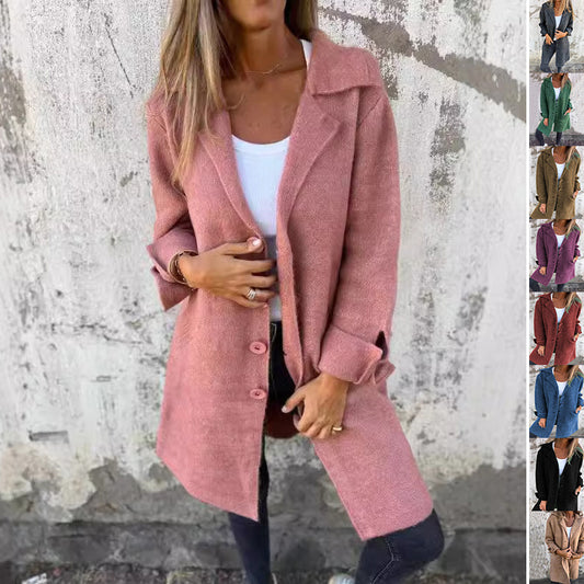 Lapel Single Breasted Cardigan With Pockets Fashion