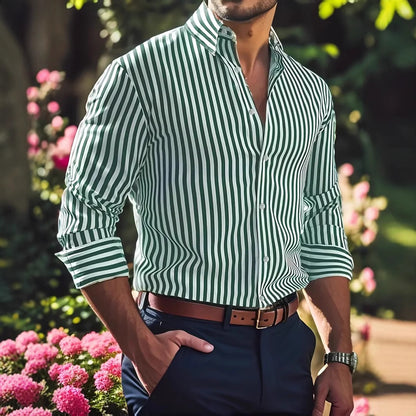 Ins Stripe Printed Long Sleeve Shirt Men Fashion