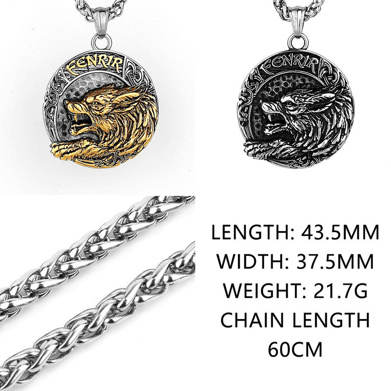 Viking Golden Wolf Fenrir Titanium Steel Pendant Nordic Letters