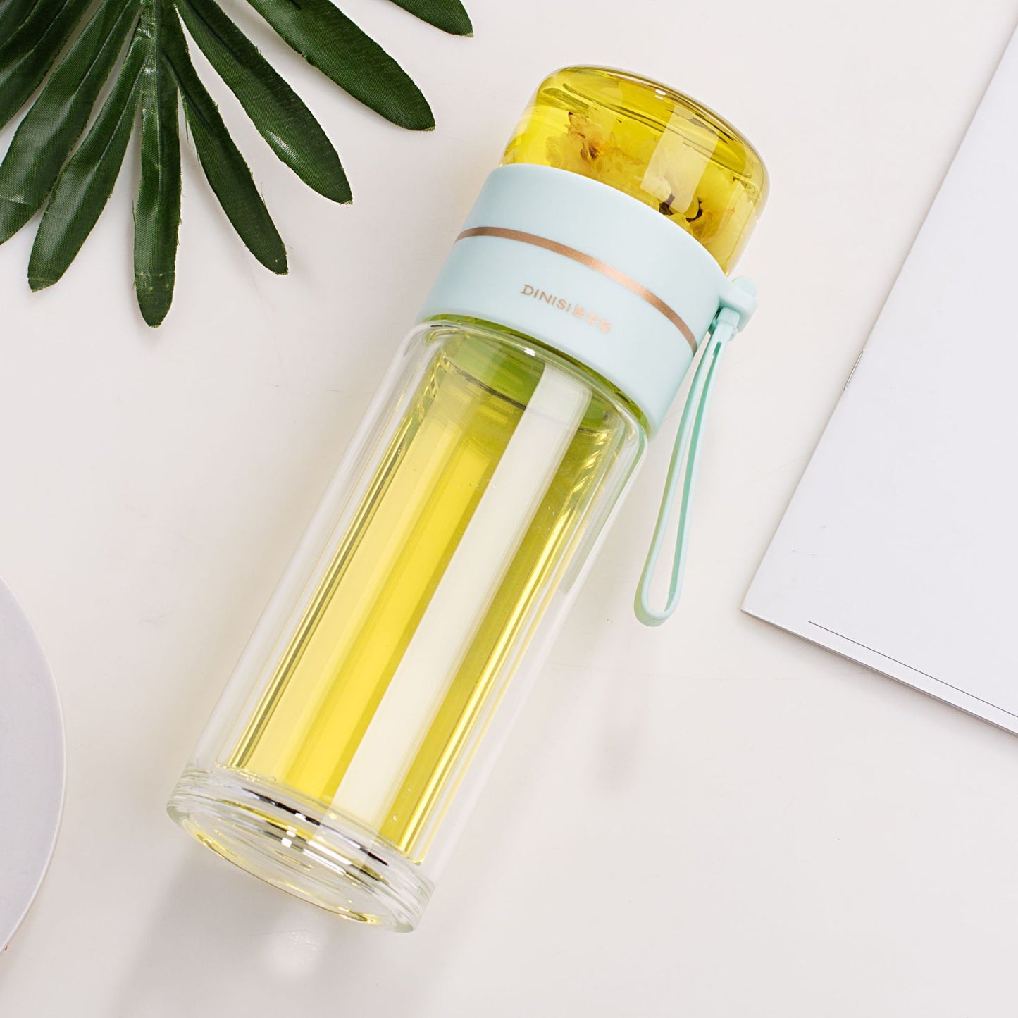 Glass Water Bottle With Tea Infuser Filter Tea Separation Double Wall Glass