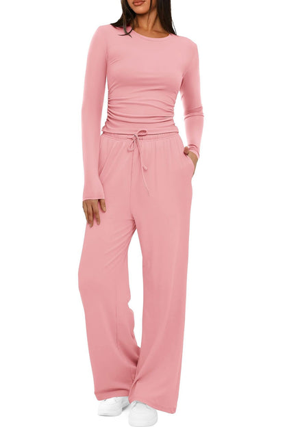 2 Pieces Women's Suit Autumn Winter Long Sleeve Tops High Waisted