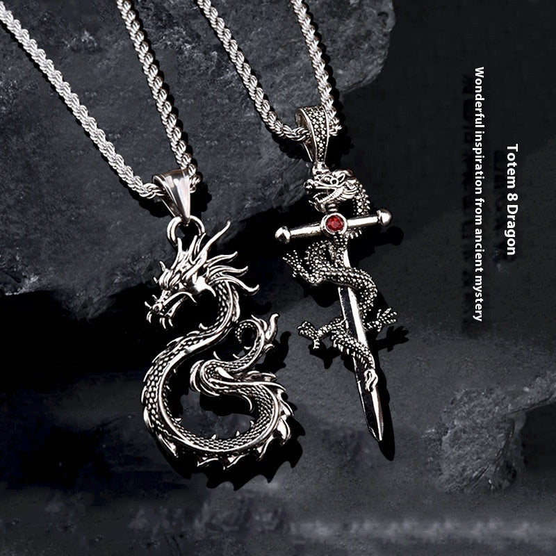 Fashion Jewelry Dragon Sword Pendant Necklace Paved