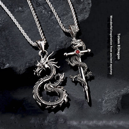 Fashion Jewelry Dragon Sword Pendant Necklace Paved