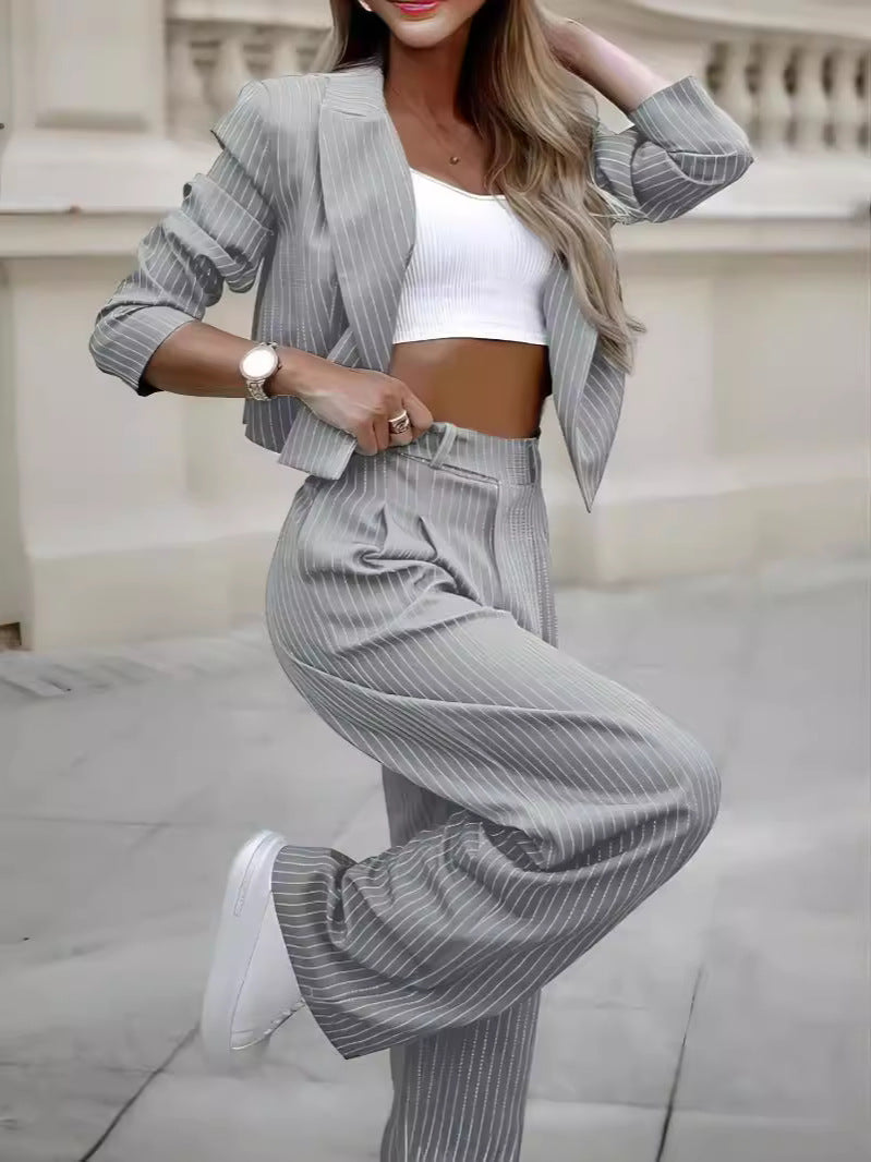 Women's Spring Fashion Striped Suits Casual Lapel