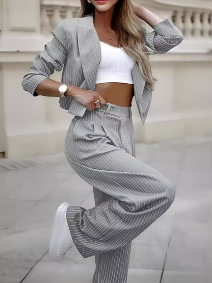 Women's Spring Fashion Striped Suits Casual Lapel