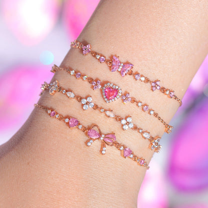 Sweet Bow Heart Rhinestone Bracelet Y2K Ins