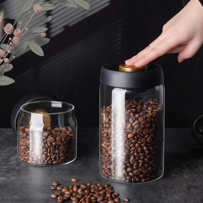 Vacuum Sealed Jug Set Black Coffee Beans Glass Airtight
