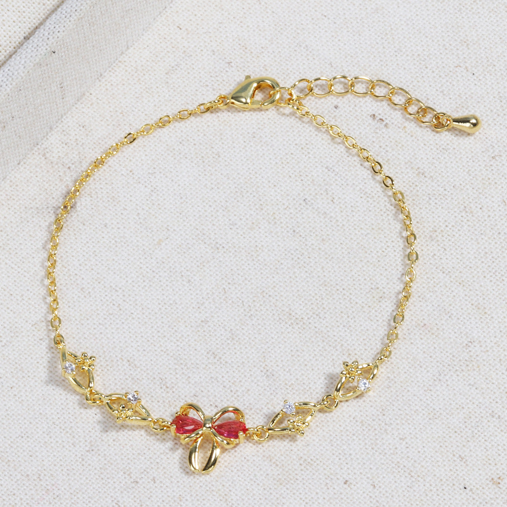 Sweet Bow Heart Rhinestone Bracelet Y2K Ins