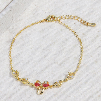 Sweet Bow Heart Rhinestone Bracelet Y2K Ins