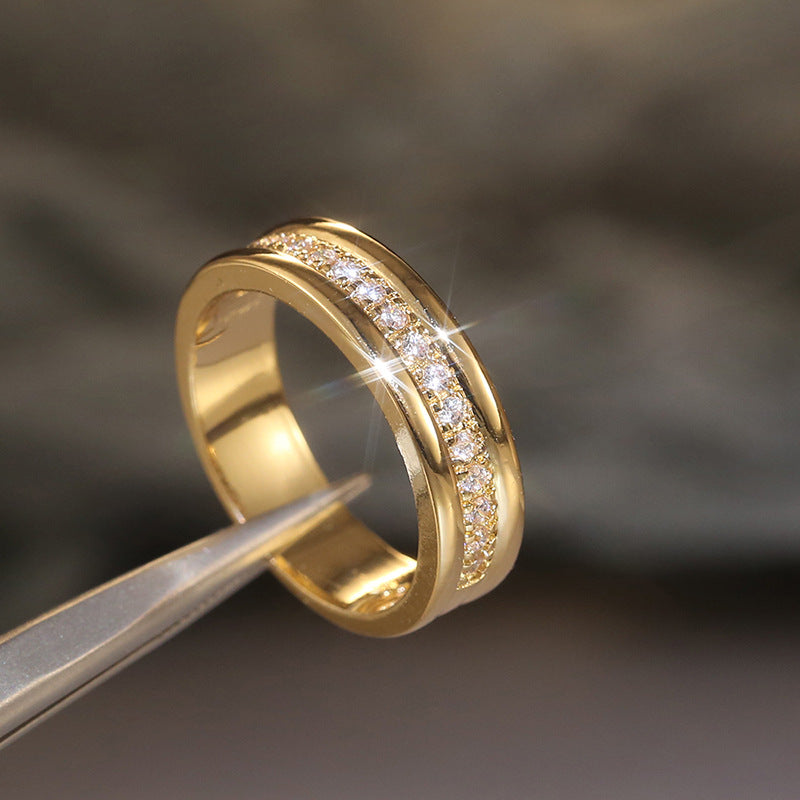 Simple Golden Sliver Rhinestones Ring Fashion