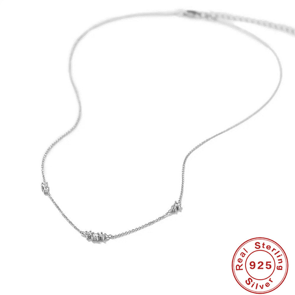 Fashion S925 Sterling Silver Simple Triple Diamond Twin Clavicle Necklace