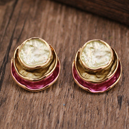 Ins Three-colored Painting Round Earrings Fashion