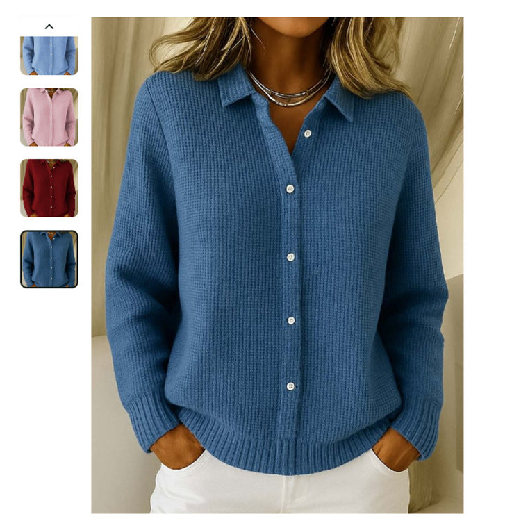 Casual Fashion Button Knitted Lapel Sweater For Women
