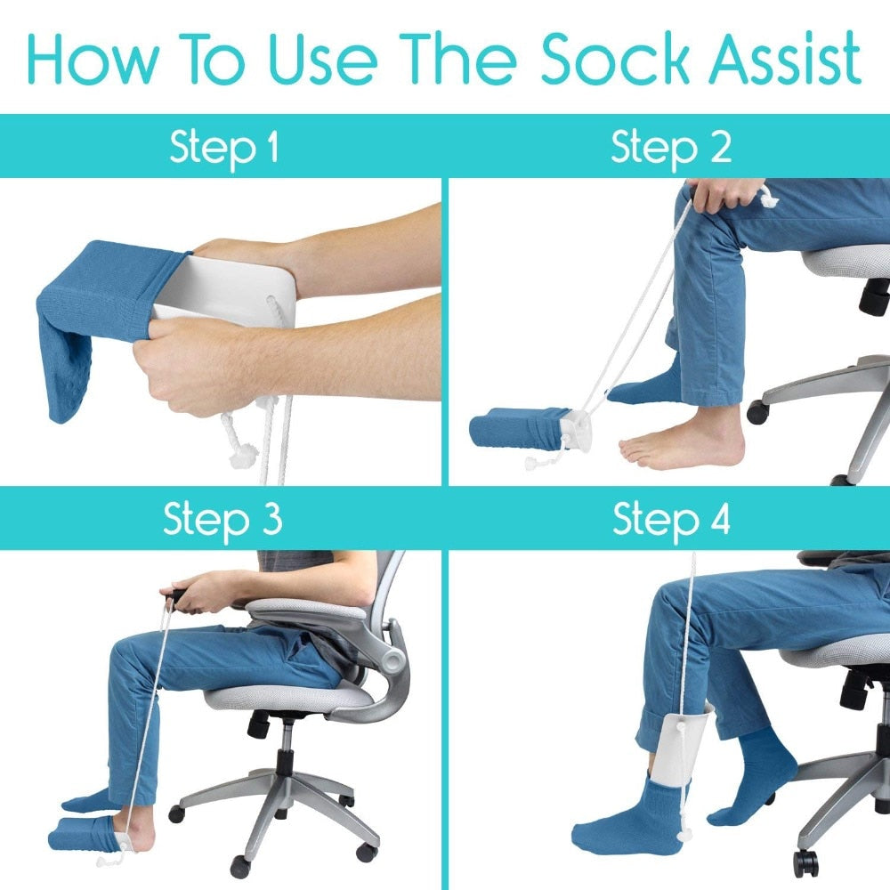 Sock Aid with Foam Grip Handles and Length Adjustable Cords