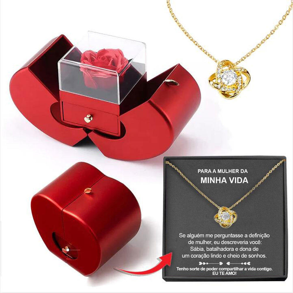 Fashion Jewelry Box Red Apple Christmas Gift Necklace Eternal Rose