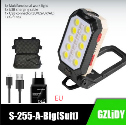 Folding USB Rechargeable COB Work Light Portable LED Flashlight