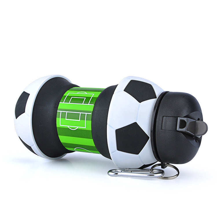 ﻿Football Soccer Silicone Water Bottle with Straw Foldable Collapsible