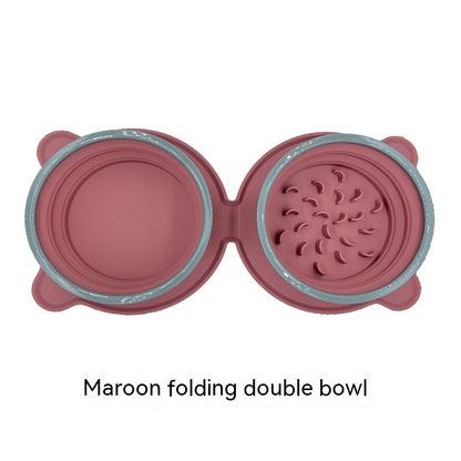 Portable Silicone Double Dog Food Bowls Foldable