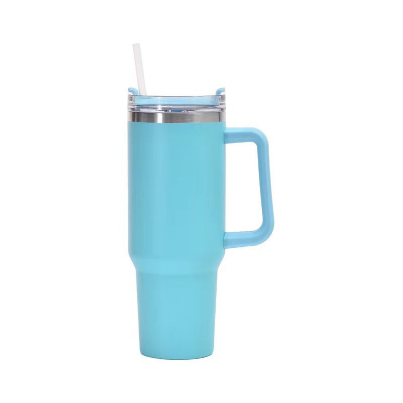 Straw Coffee Insulation Cup With Handle Portable Car Stainless Steel Water Bottle