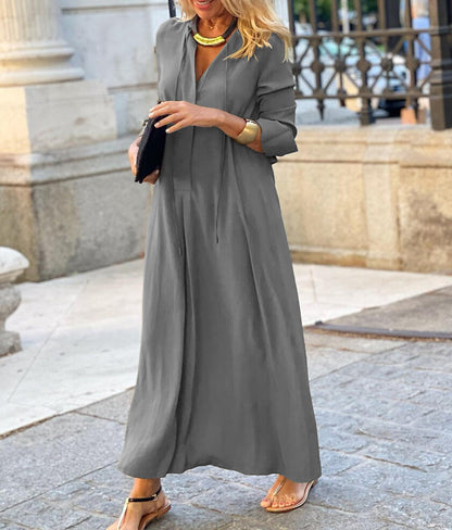 Long-sleeved Shirt Dress Fashion Loose V-neck Long Dresses