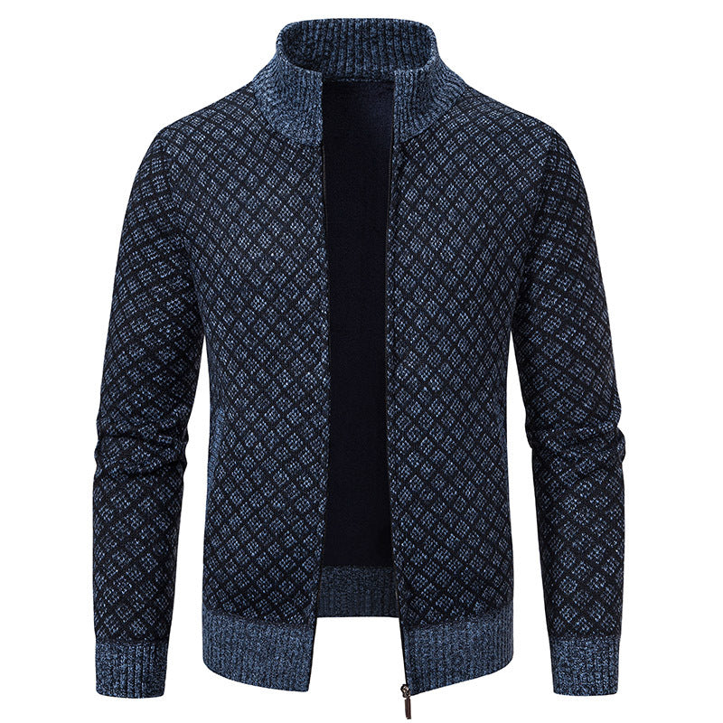 Thickened Plaid Print Jacket Cardigan Fashion Slim Fit Zipper