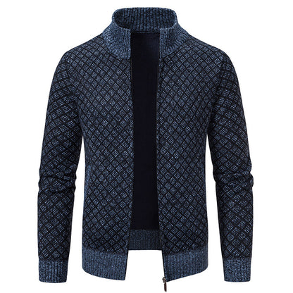 Thickened Plaid Print Jacket Cardigan Fashion Slim Fit Zipper