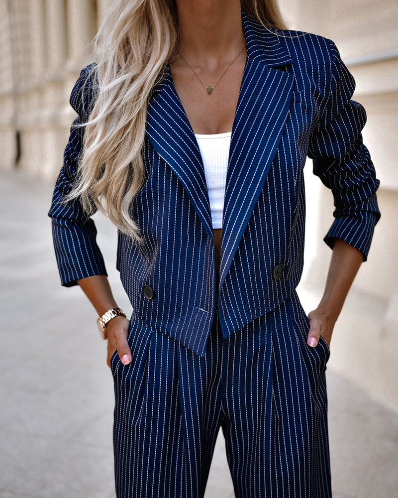 Women's Spring Fashion Striped Suits Casual Lapel